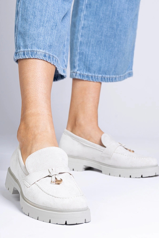 Szare eleganckie mokasyny z ekozamszu...