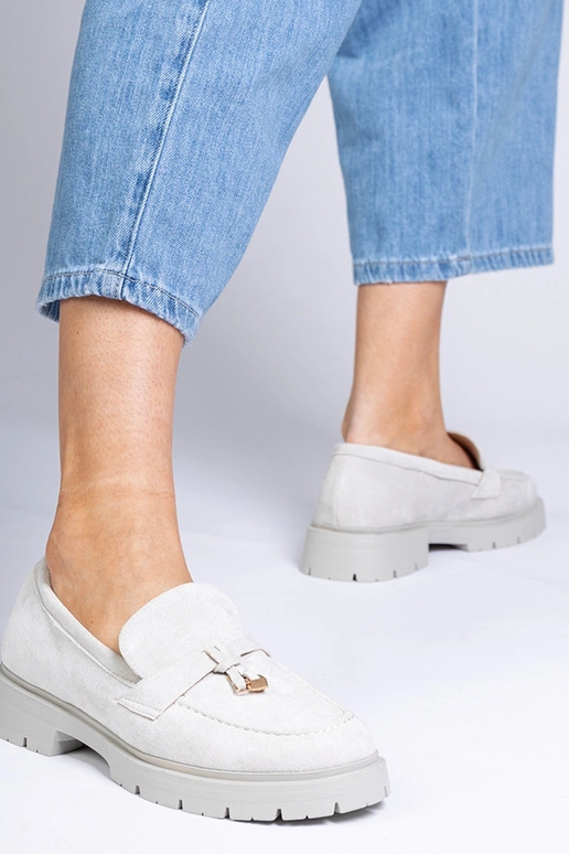 Szare eleganckie mokasyny z ekozamszu...