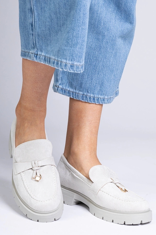 Szare eleganckie mokasyny z ekozamszu...