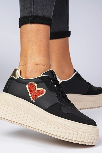 Czarne sneakersy damskie z brokatowym serduszkiem Laira 2