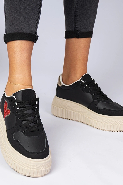 Czarne sneakersy damskie z brokatowym...