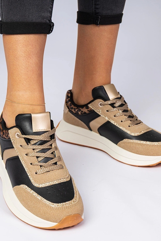 Czarne sneakersy damskie z brokatem a... Czarne sneakersy damskie z brokatem a...