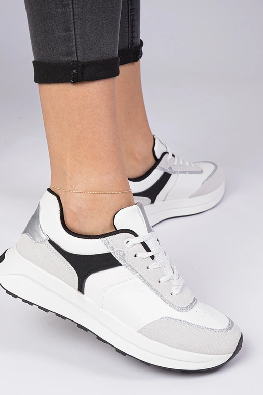 Białe sneakersy damskie z brokatem... Białe sneakersy damskie z brokatem...