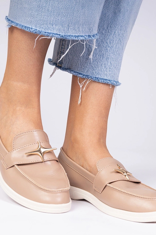 Ciemnobeżowe damskie mokasyny ze...