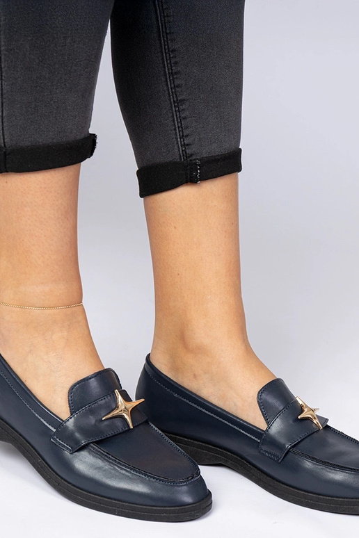 Granatowe damskie mokasyny ze złotą...