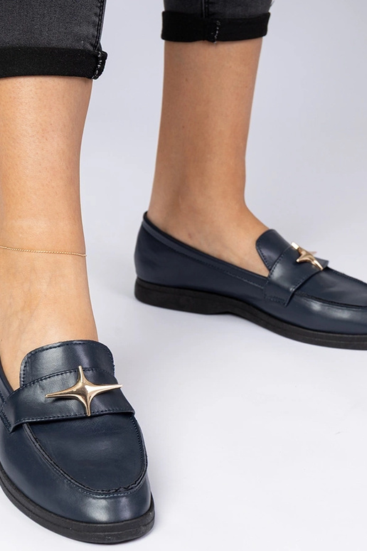 Granatowe damskie mokasyny ze złotą...