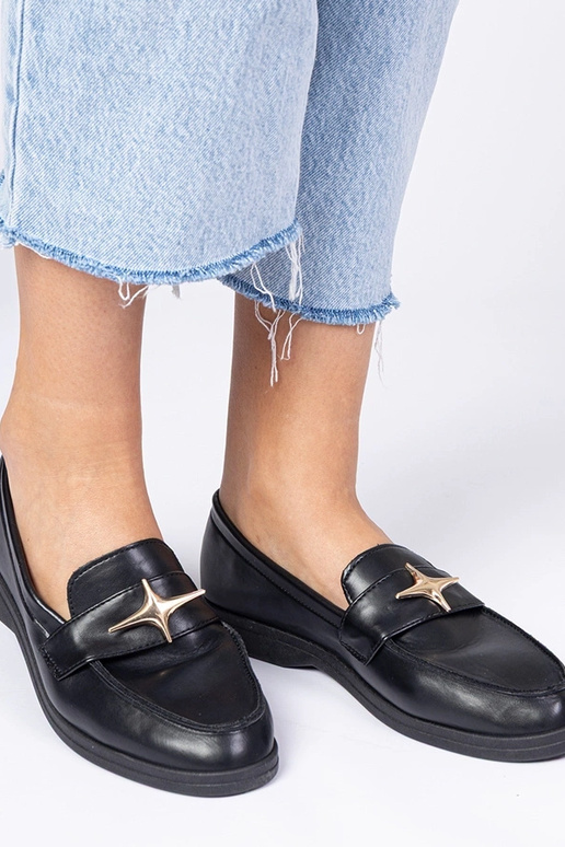 Czarne damskie mokasyny ze złotą...