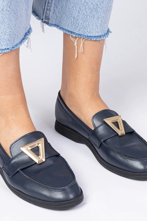 Granatowe damskie mokasyny z...