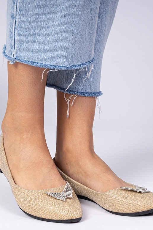 Złote damskie balerinki brokatowe z...