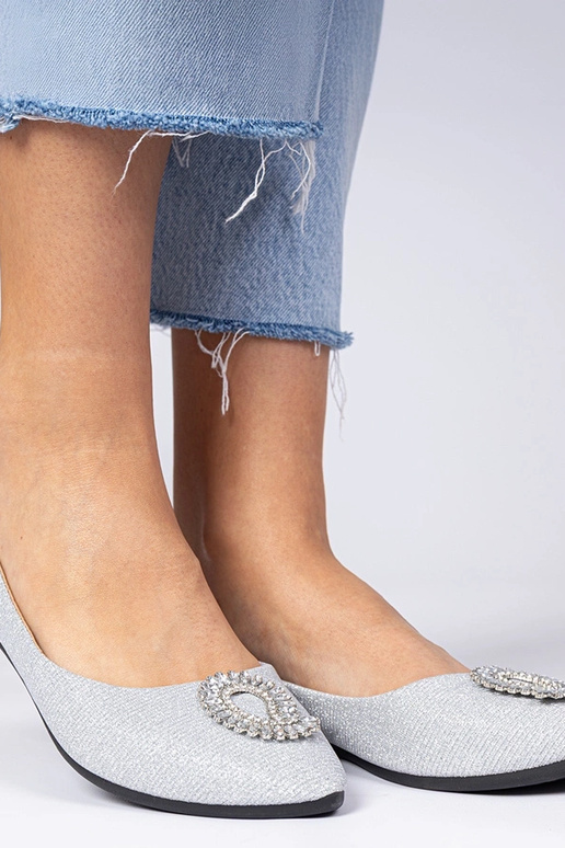 Srebrne damskie balerinki brokatowe z...