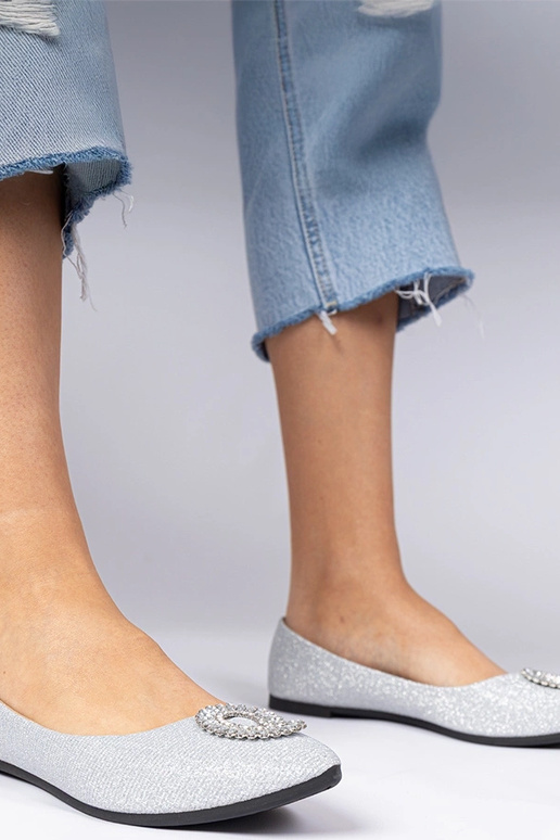 Srebrne damskie balerinki brokatowe z...