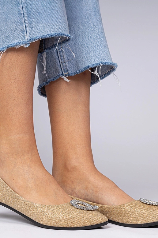 Złote damskie balerinki brokatowe z...