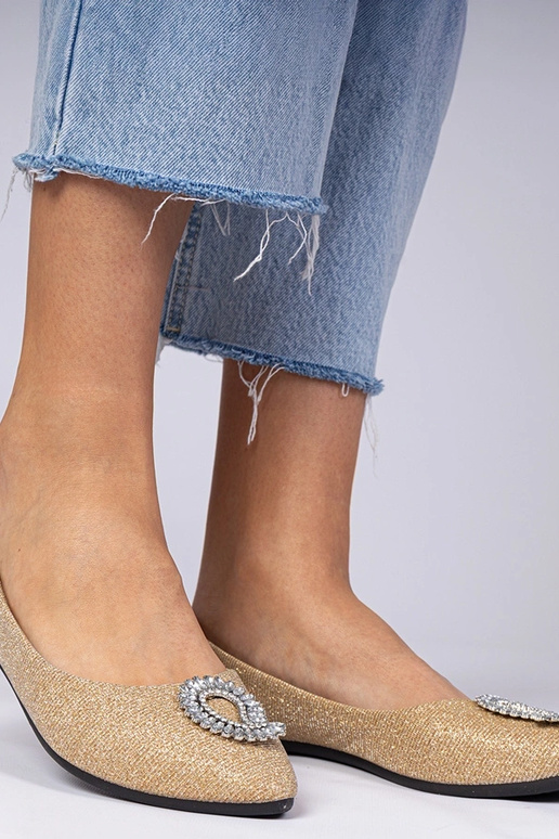 Złote damskie balerinki brokatowe z...