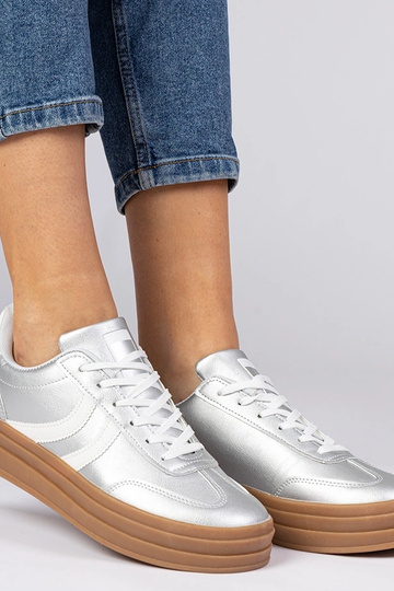Srebrne sneakersy trampki damskie sportowe na platformie Melly