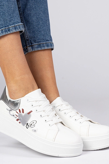 Biało-srebrne sneakersy trampki sportowe damskie z nadrukiem Zelinda