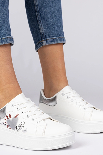 Biało-srebrne sneakersy trampki sportowe damskie z nadrukiem Zelinda 2