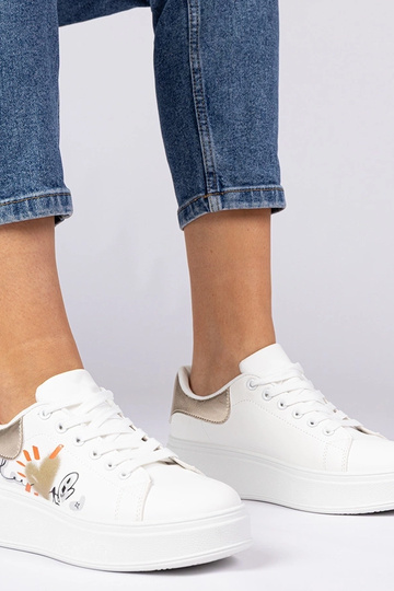 Biało-złote sneakersy trampki sportowe damskie z nadrukiem Zelinda