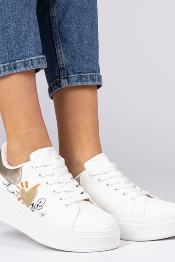 Biało-złote sneakersy trampki sportowe damskie z nadrukiem Zelinda 2