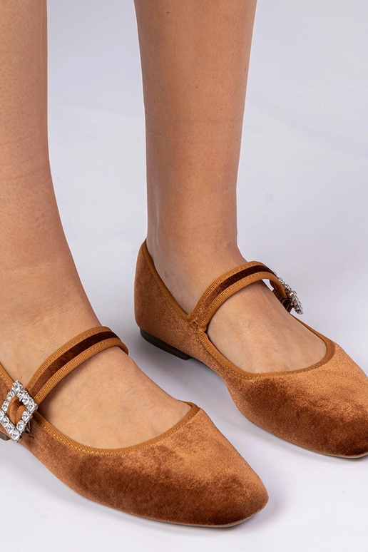 Brązowe damskie balerinki welurowe z... Brązowe damskie balerinki welurowe z...