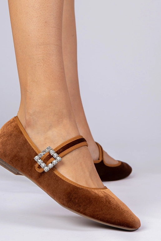 Brązowe damskie balerinki welurowe z... Brązowe damskie balerinki welurowe z...