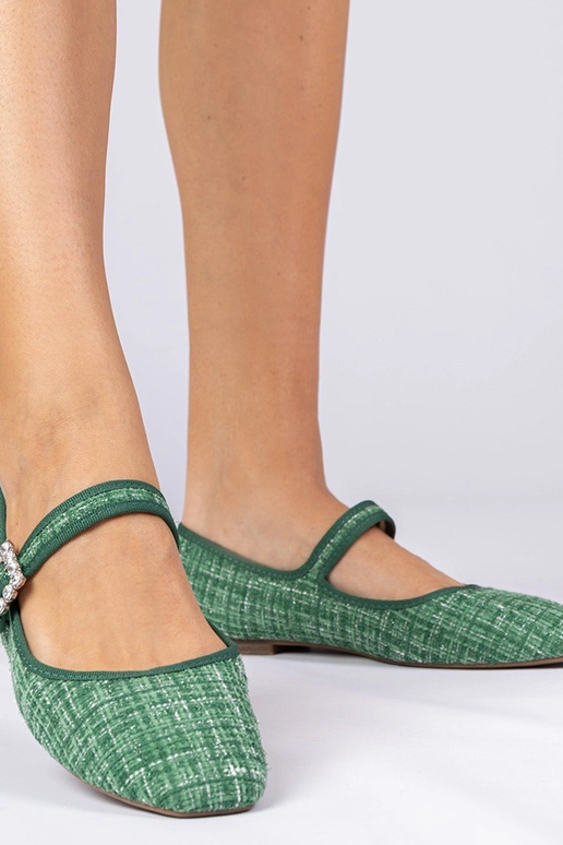 Zielone damskie balerinki z klamrą i...