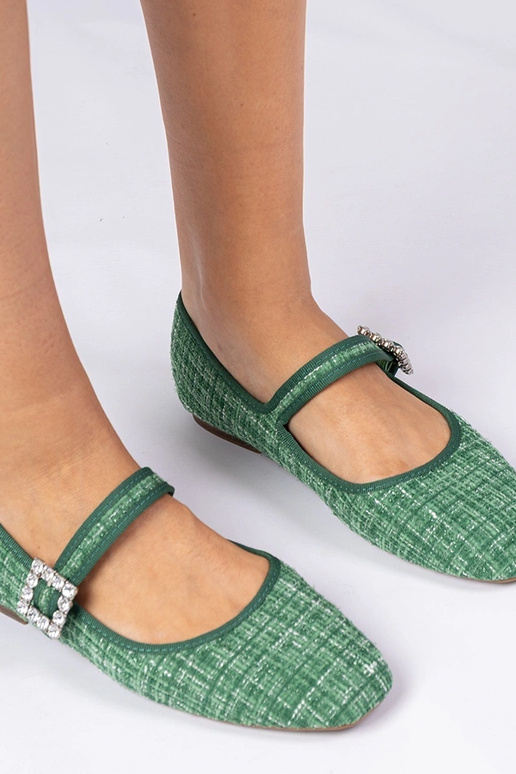 Zielone damskie balerinki z klamrą i...