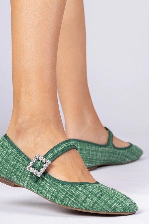 Zielone damskie balerinki z klamrą i...