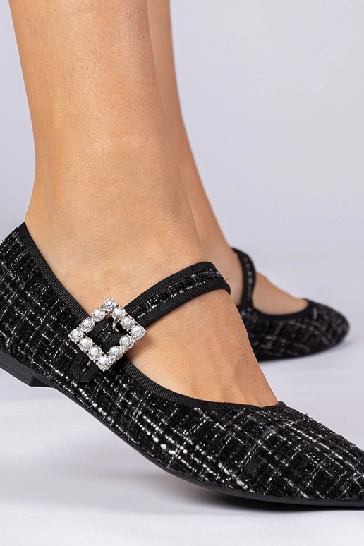 Czarne damskie balerinki z klamrą i...