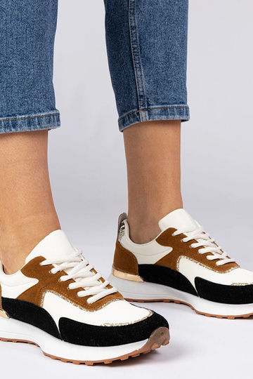 Biało-czarne sneakersy damskie z brokatem Elizar