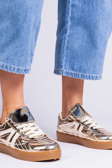 Złote sneakersy trampki damskie lakierowane Keyla