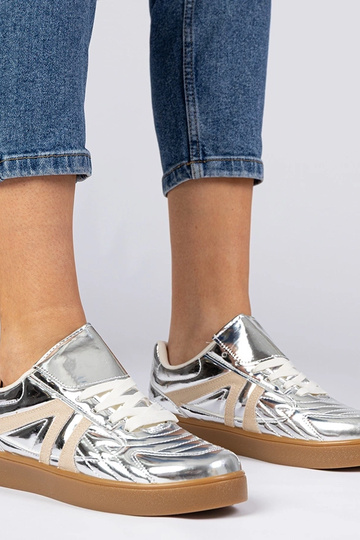 Srebrne sneakersy trampki damskie lakierowane Keyla 2