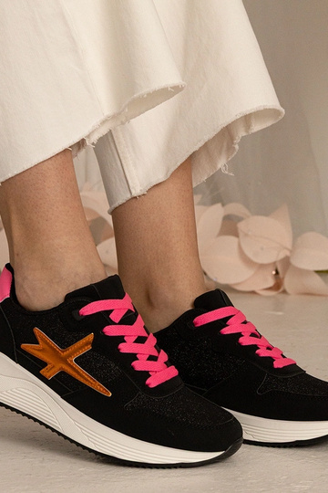 Czarne sneakersy damskie sportowe z brokatem Kaletti