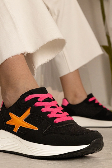 Czarne sneakersy damskie sportowe z brokatem Kaletti 2