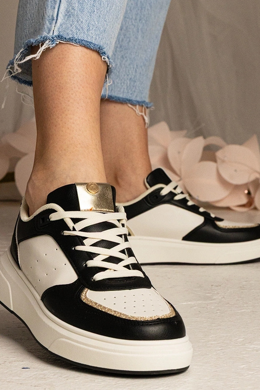 Czarne sneakersy damskie z brokatowym... Czarne sneakersy damskie z brokatowym...