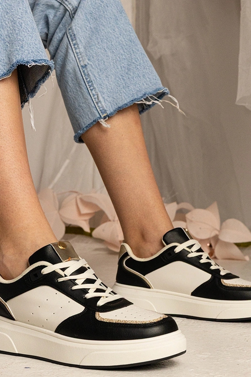 Czarne sneakersy damskie z brokatowym... Czarne sneakersy damskie z brokatowym...