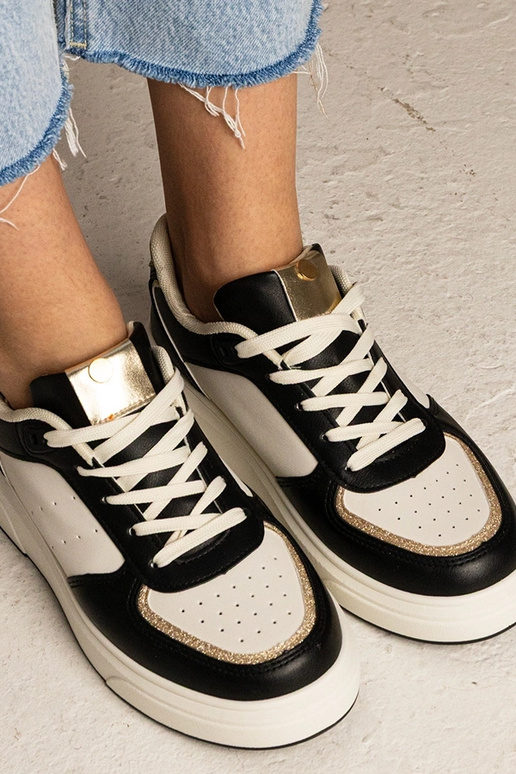 Czarne sneakersy damskie z brokatowym... Czarne sneakersy damskie z brokatowym...