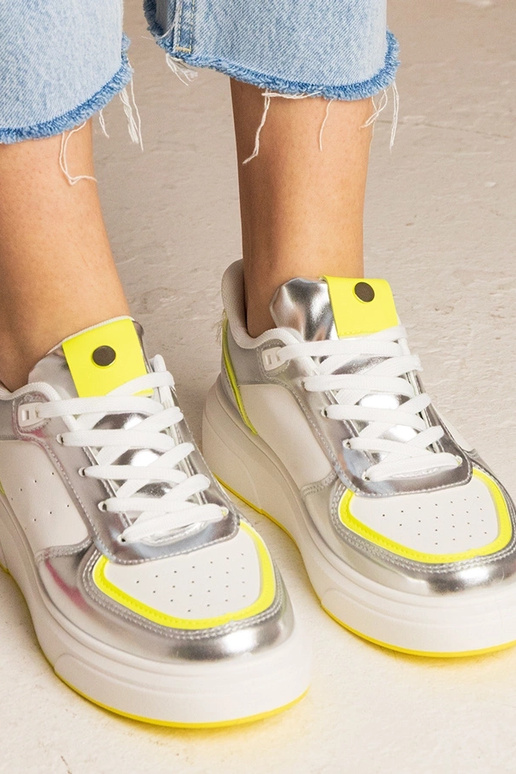 Srebrne sneakersy damskie z neonowym... Srebrne sneakersy damskie z neonowym...