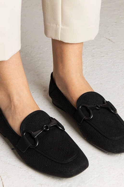 Czarne damskie mokasyny ażurowe z...