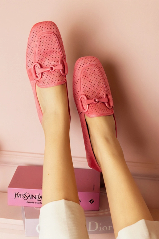 Różowe damskie mokasyny ażurowe z...