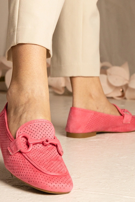 Różowe damskie mokasyny ażurowe z...
