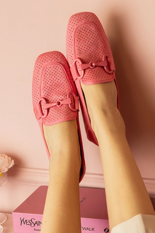 Różowe damskie mokasyny ażurowe z...