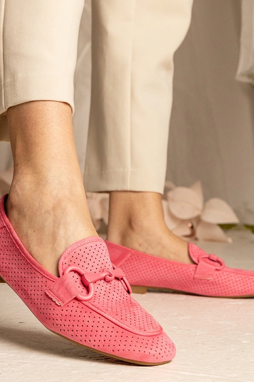 Różowe damskie mokasyny ażurowe z...
