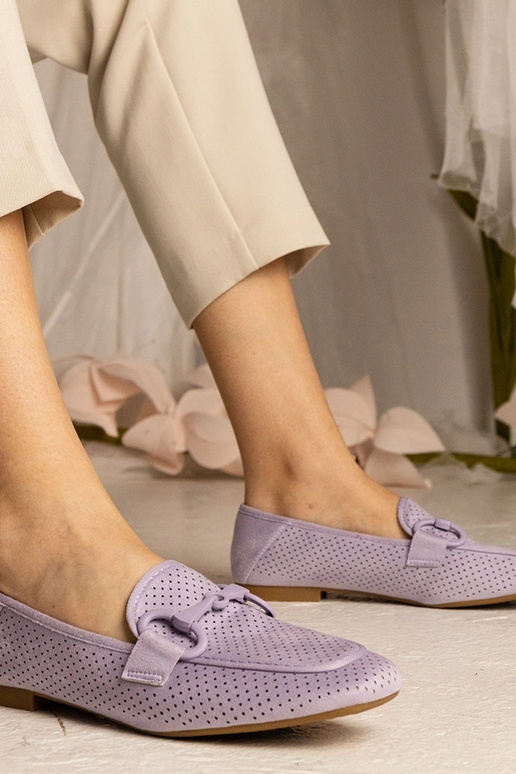 Fioletowe damskie mokasyny ażurowe z...
