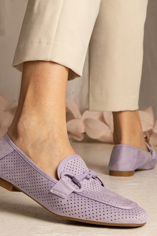 Fioletowe damskie mokasyny ażurowe z...