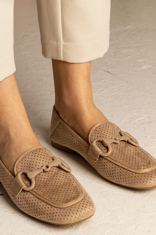 Brązowe damskie mokasyny ażurowe z...