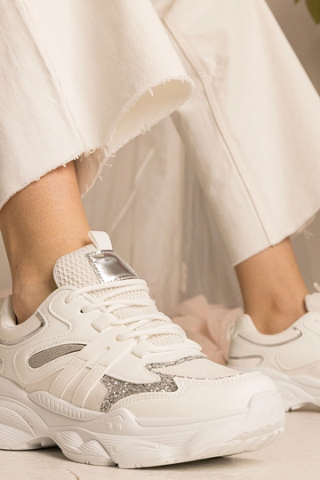 Białe sneakersy damskie sportowe z brokatem Maleda 2