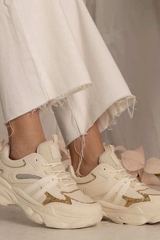 Beżowe sneakersy damskie sportowe z... Beżowe sneakersy damskie sportowe z...