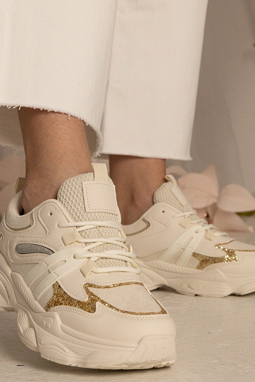 Beżowe sneakersy damskie sportowe z... Beżowe sneakersy damskie sportowe z...