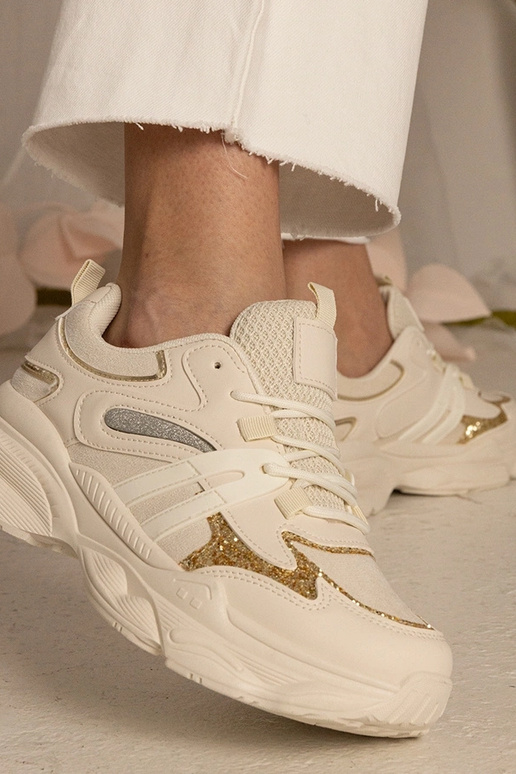 Beżowe sneakersy damskie sportowe z... Beżowe sneakersy damskie sportowe z...