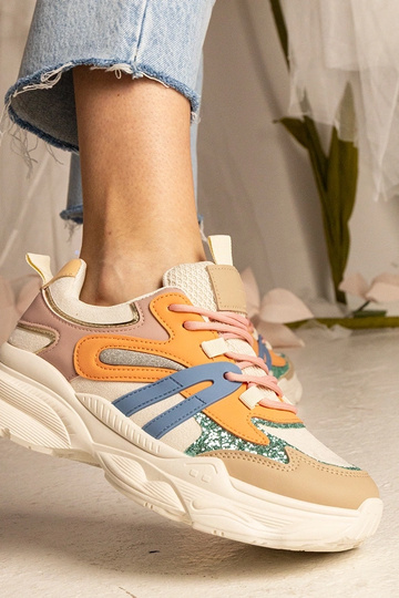 Pomarańczowe sneakersy damskie sportowe z brokatem Maleda